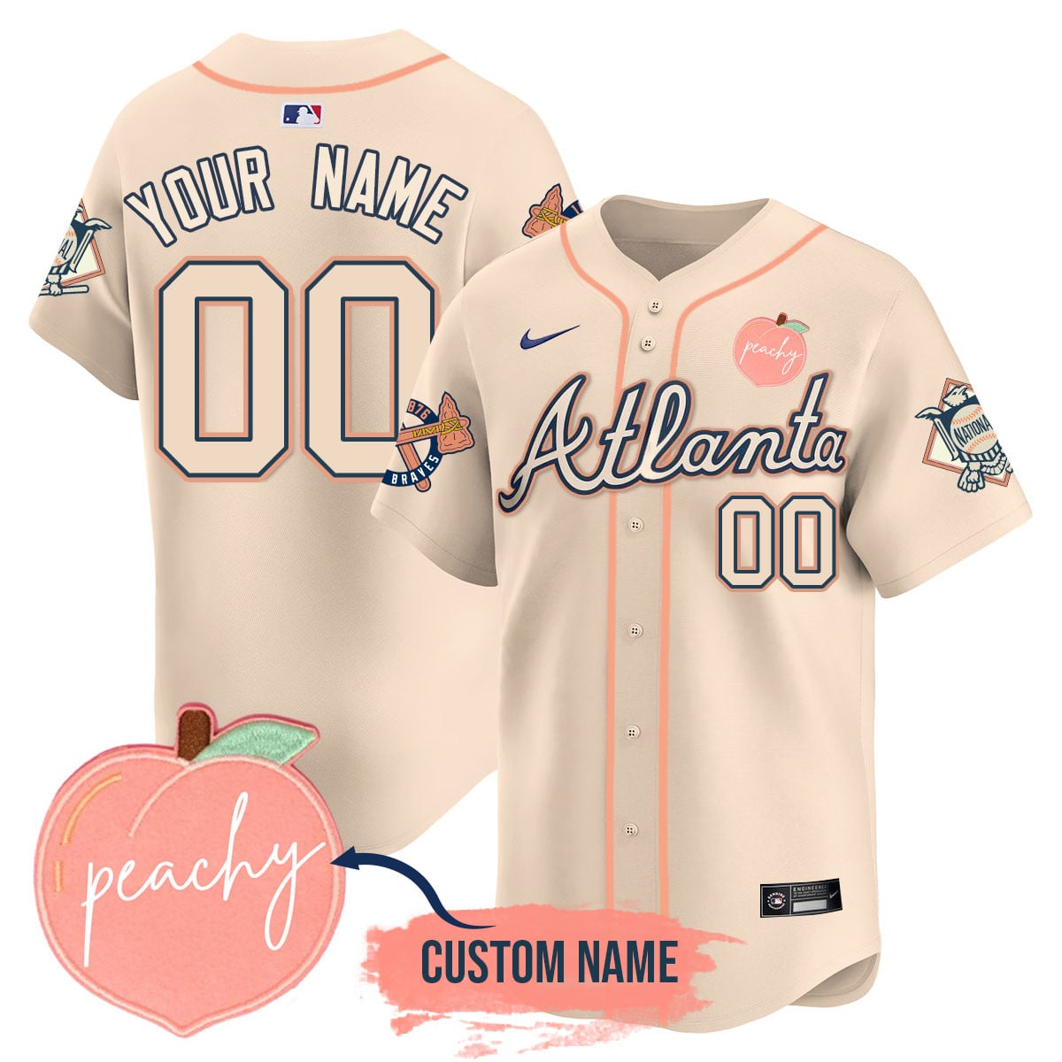 Custom Personalized Braves 2024 "Peach Fuzz" Jersey - All Stitched