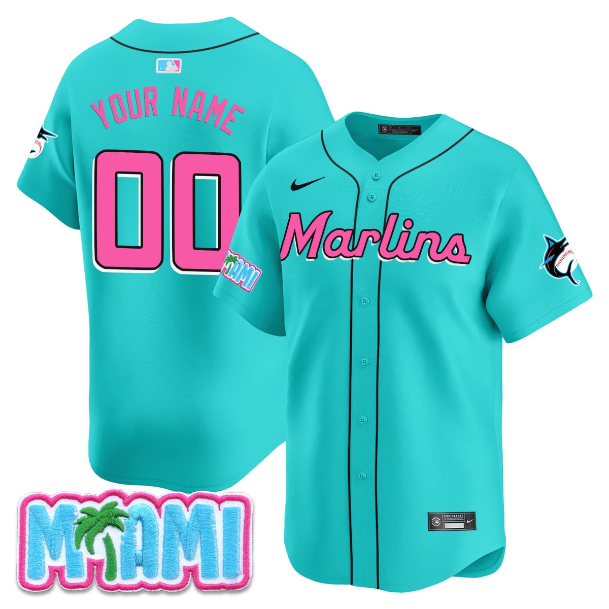 Custom Name/Gender Miami Marlins Vice City Jersey - All Stitched