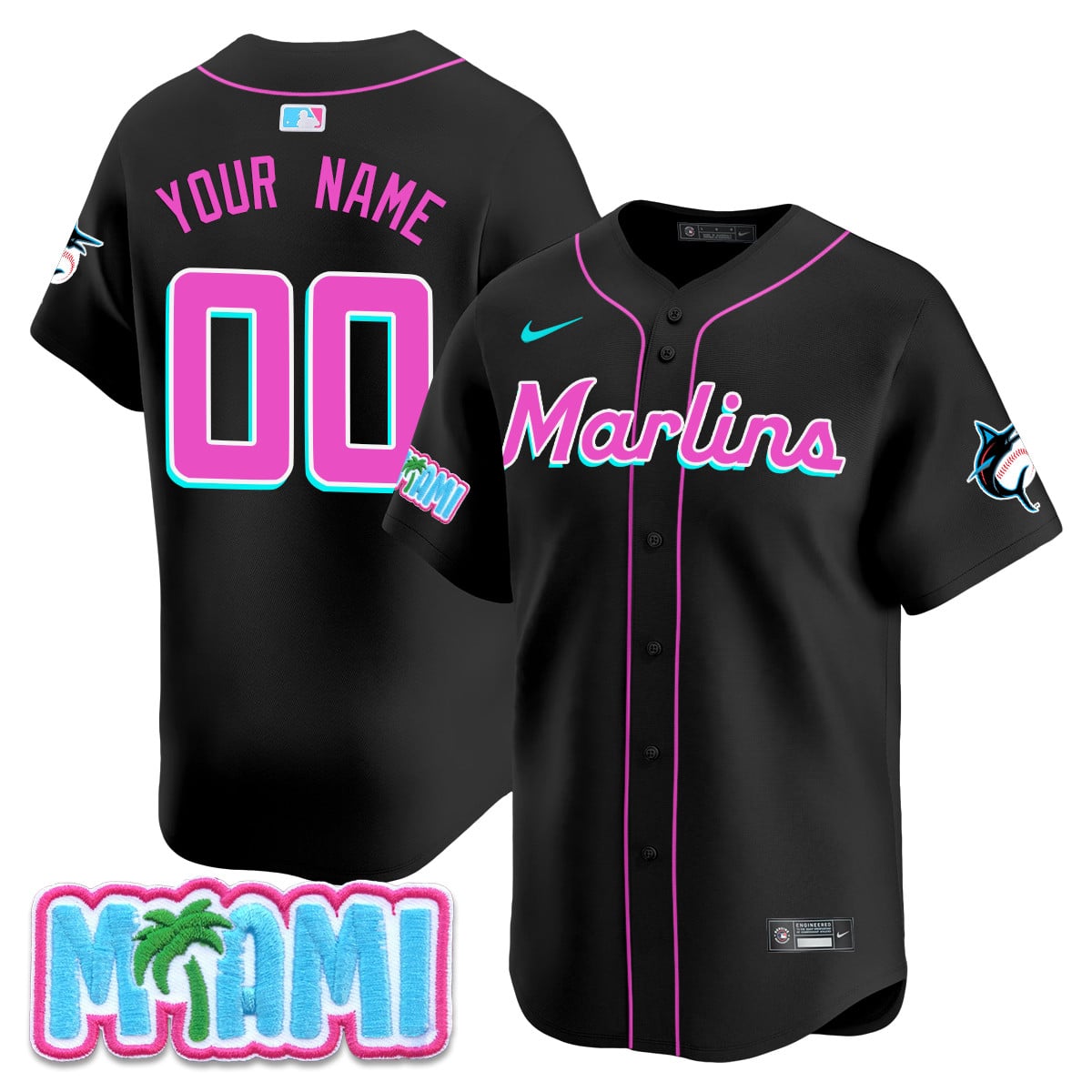 Custom Name/Gender Miami Marlins Vice City Jersey - All Stitched