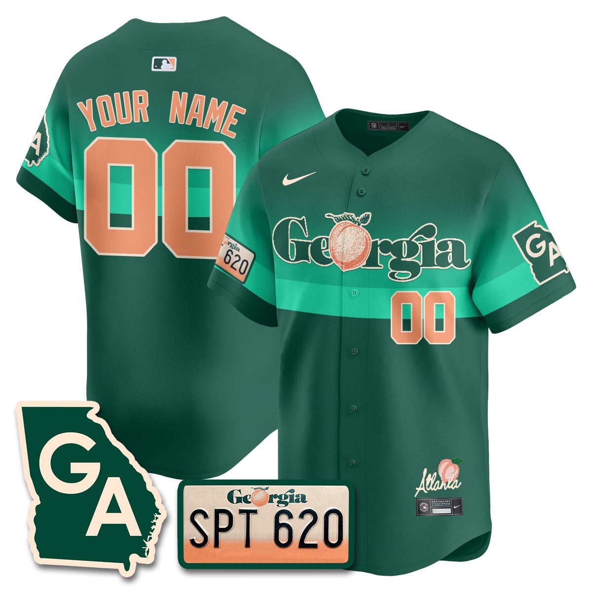 Custom Name/Gender Braves Peach Plates - Georgia Peaches Jersey