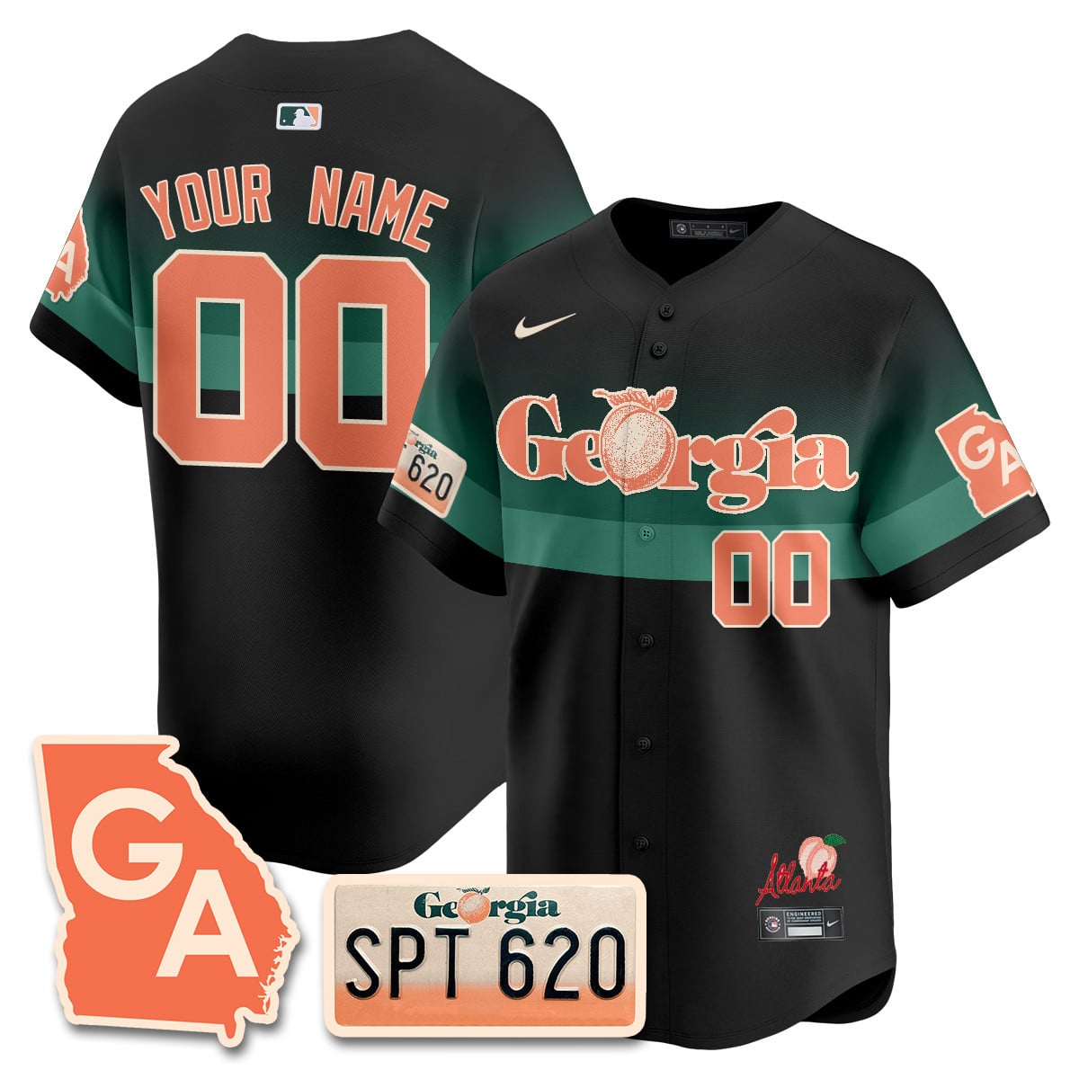 Custom Name/Gender Braves Peach Plates - Georgia Peaches Jersey