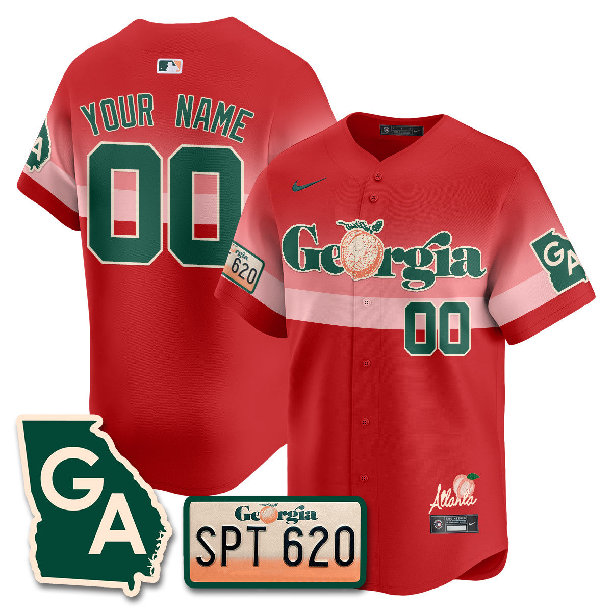 Custom Name/Gender Braves Peach Plates - Georgia Peaches Jersey