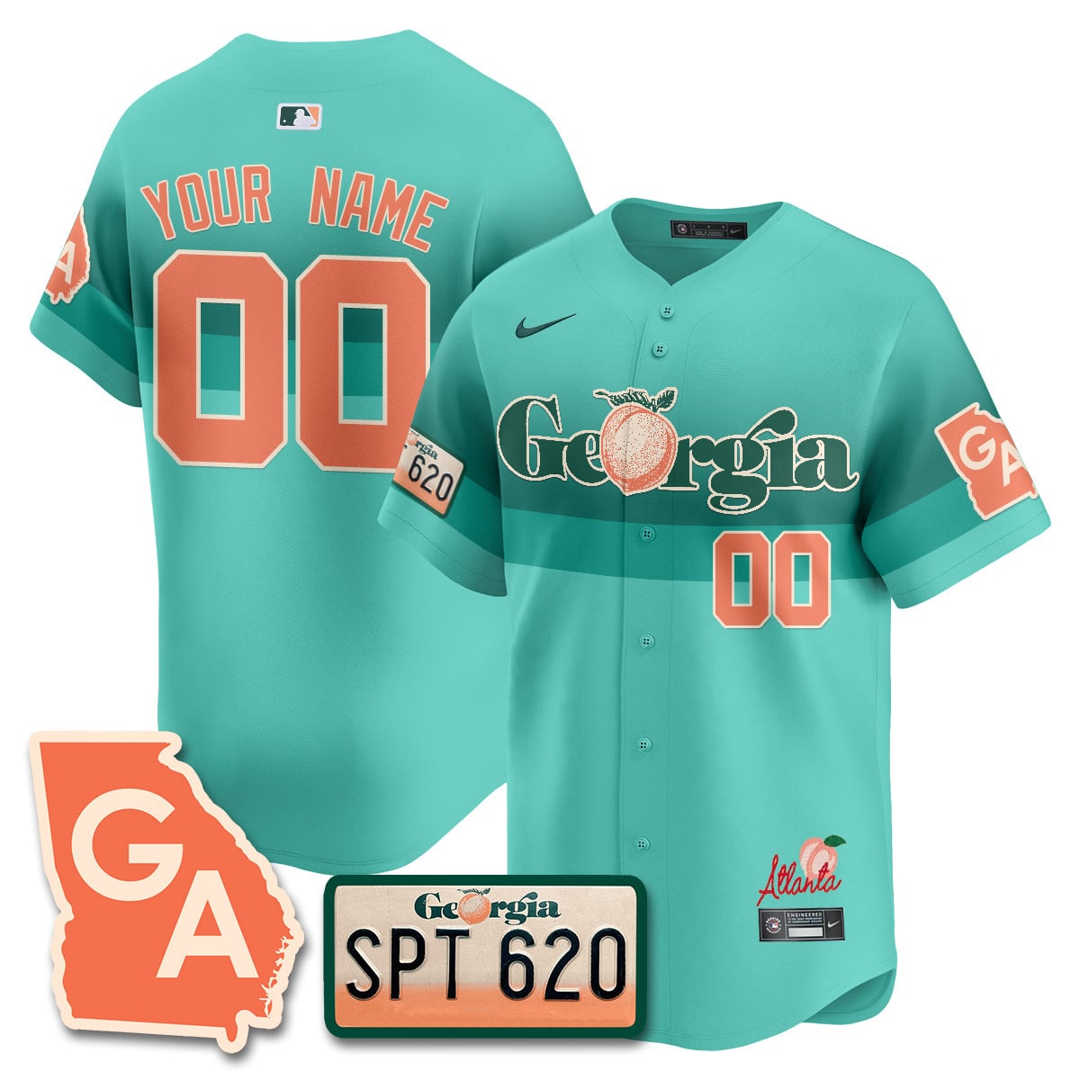 Custom Name/Gender Braves Peach Plates - Georgia Peaches Jersey