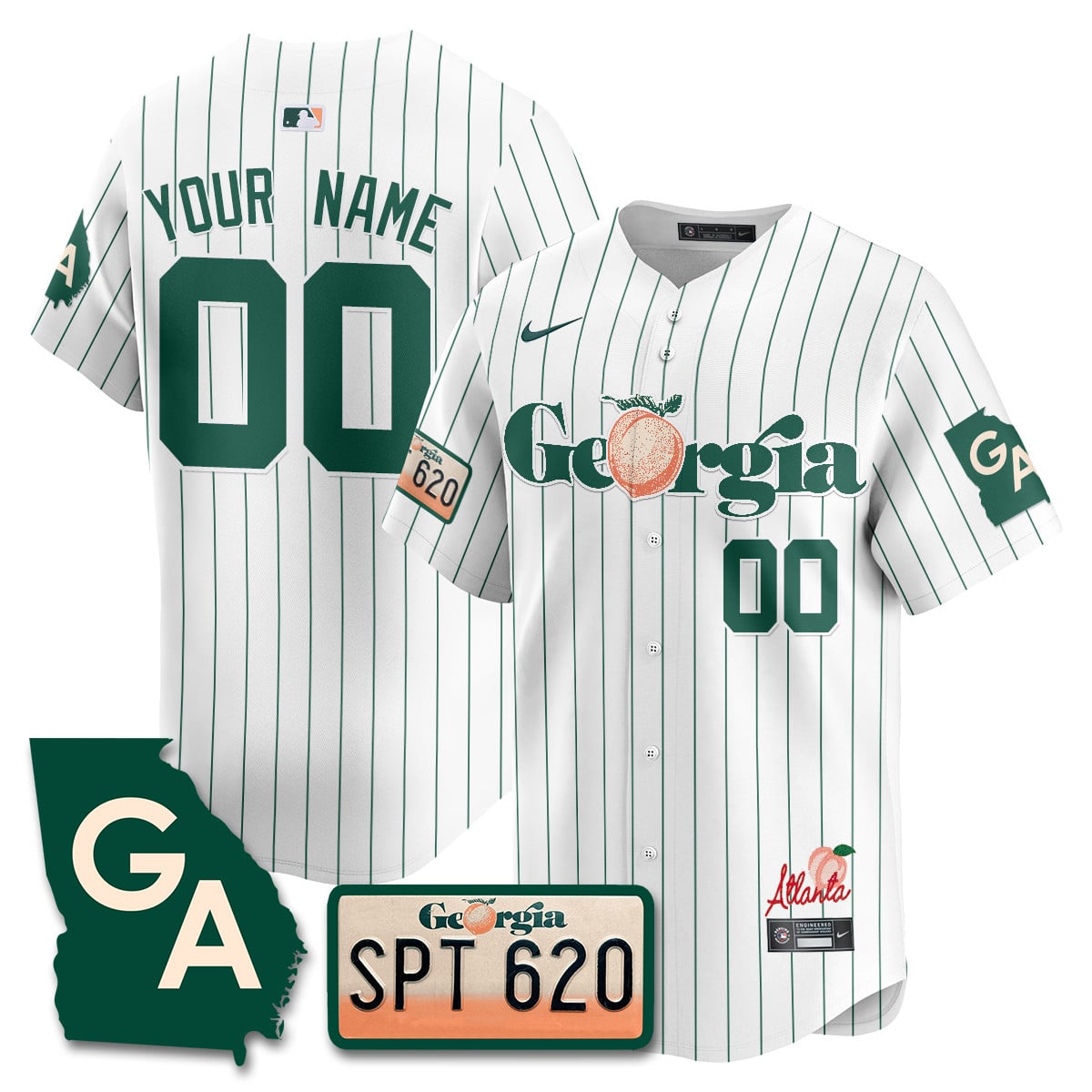 Custom Name/Gender Braves Peach Plates - Georgia Peaches Jersey