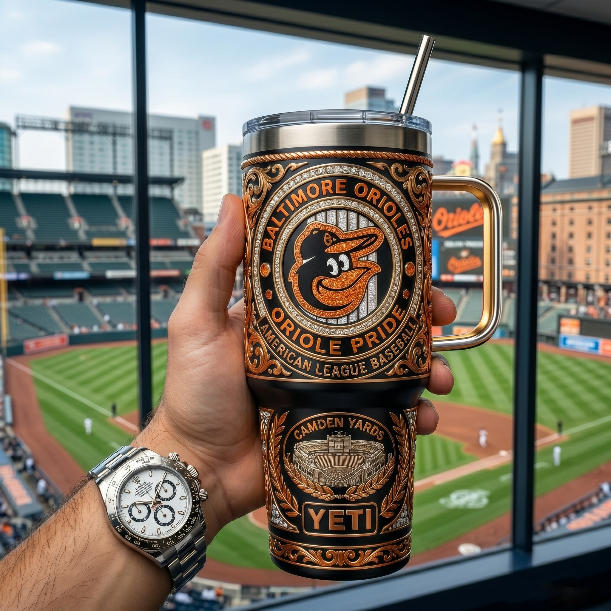 Baltimore Orioles 40 oz Tumbler with Handle and Lid