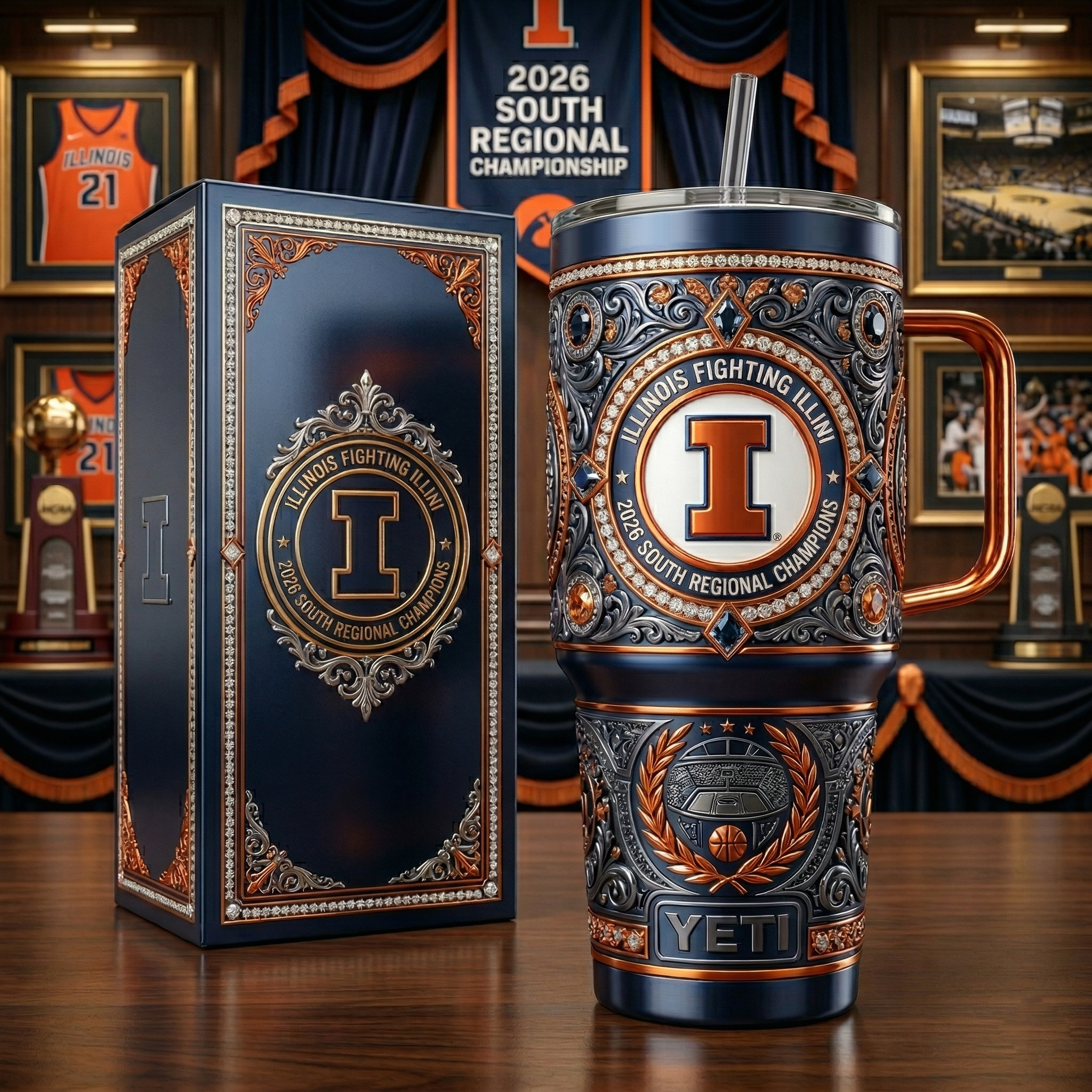 Illinois Fighting Illini 40 oz Tumbler with Handle Lid and Straw
