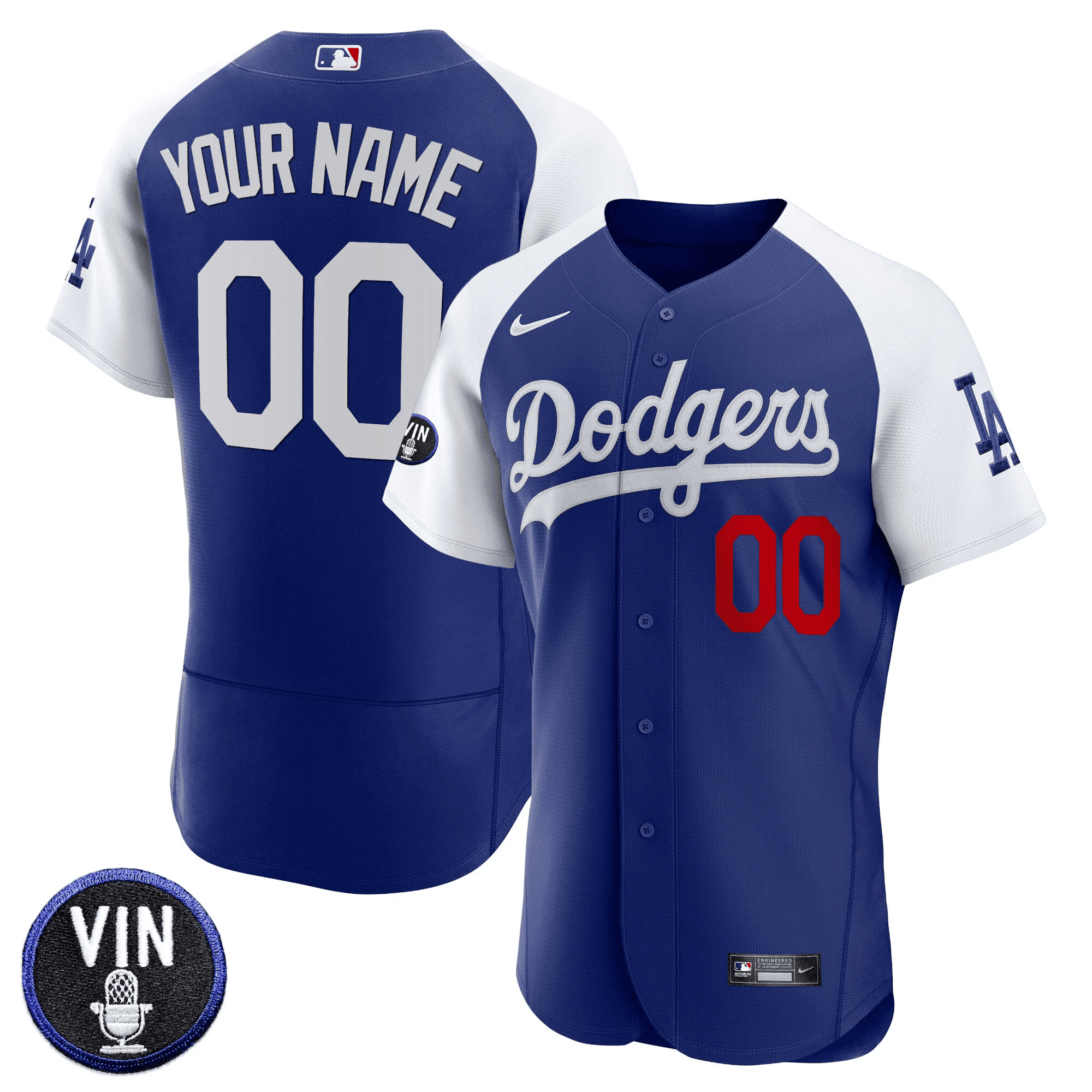 Dodgers Vin Scully Patch Flex Base Custom Jersey - All Stitched