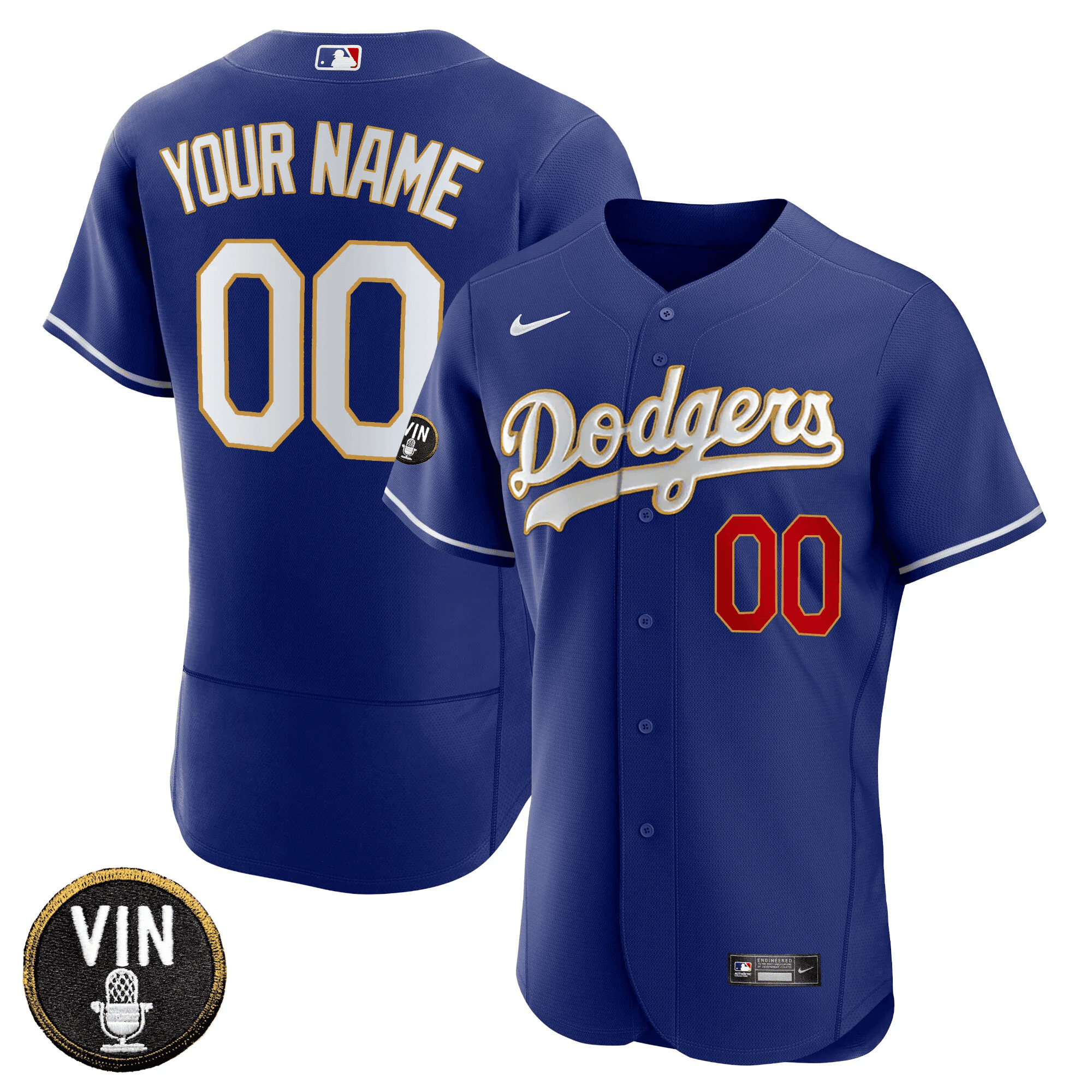 Dodgers Vin Scully Patch Flex Base Custom Jersey - All Stitched