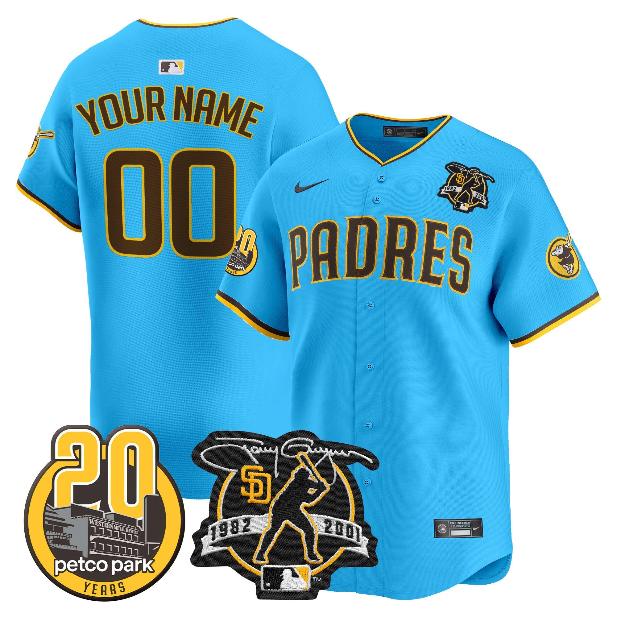 Padres Tony Gwynn & Petco Park 20th Patch Vapor Premier Limited Custom Jersey V2 �All Stitched