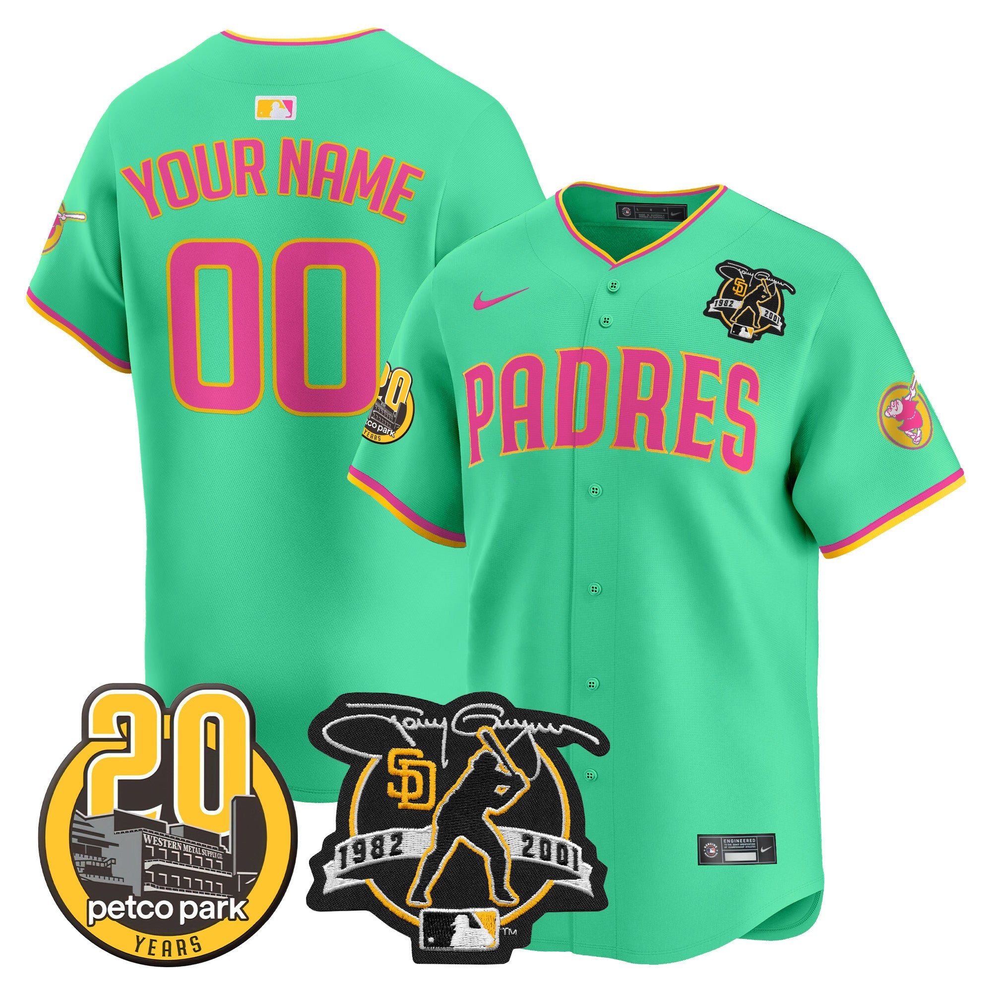 Padres Tony Gwynn & Petco Park 20th Patch Vapor Premier Limited Custom Jersey V2 �All Stitched