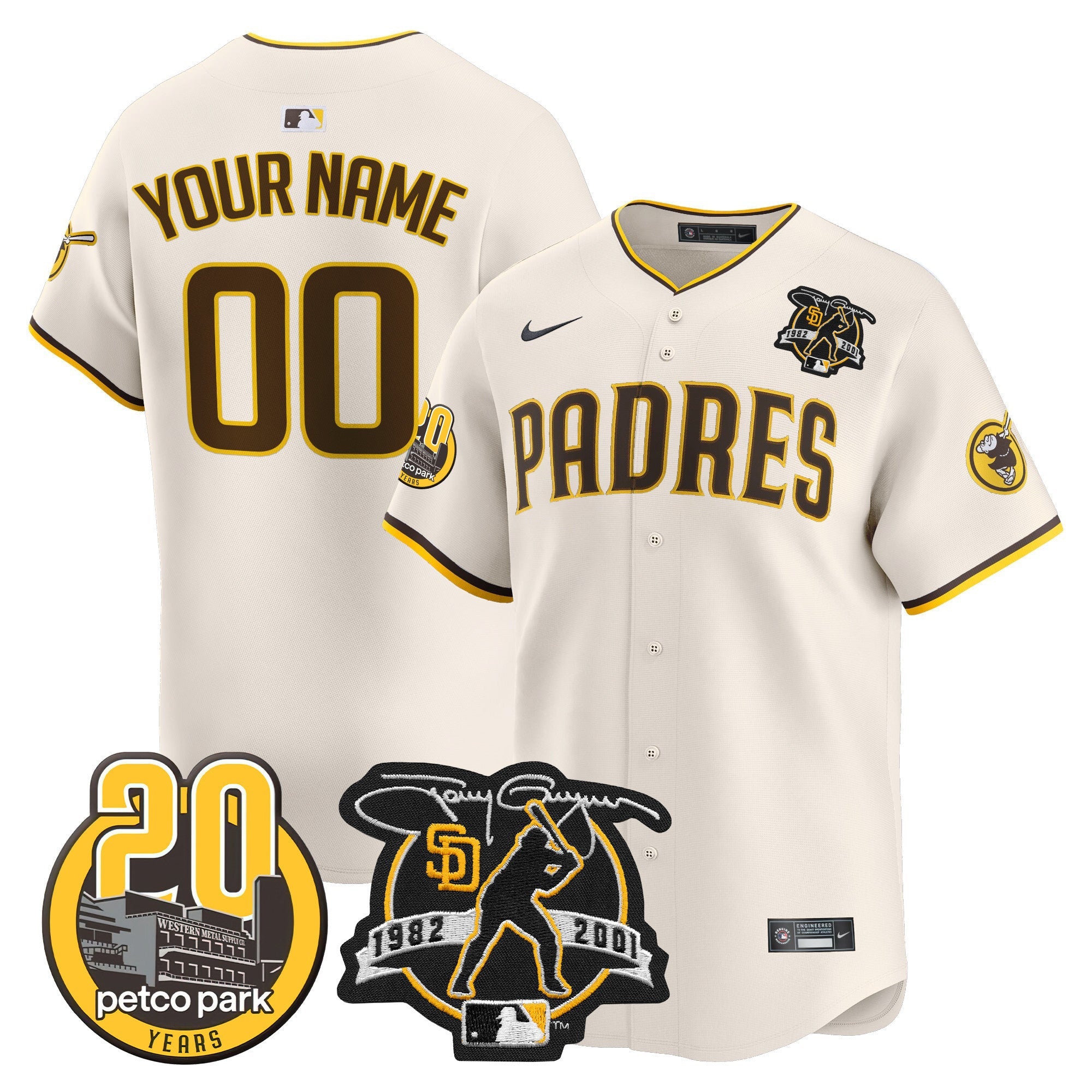 Padres Tony Gwynn & Petco Park 20th Patch Vapor Premier Limited Custom Jersey V2 �All Stitched
