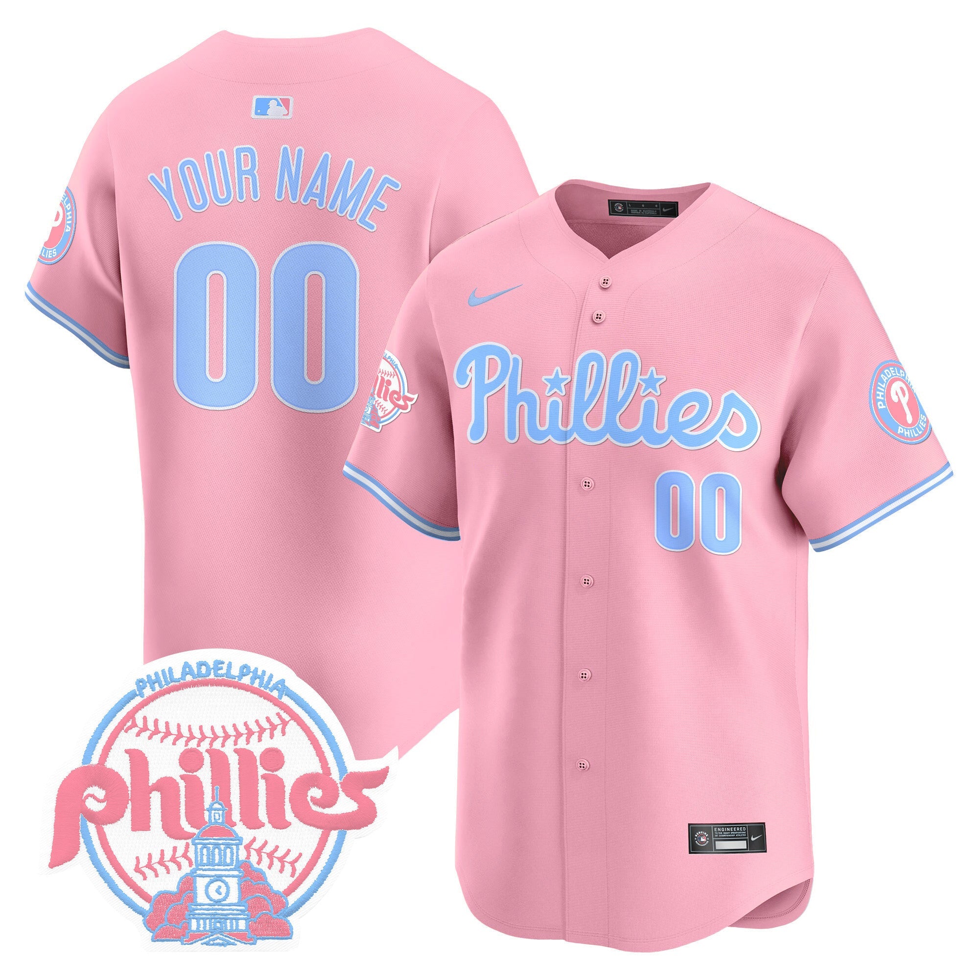 Custom Phillies Bubblegum Pink Vapor Premier Limited Jersey V2 - All Stitched