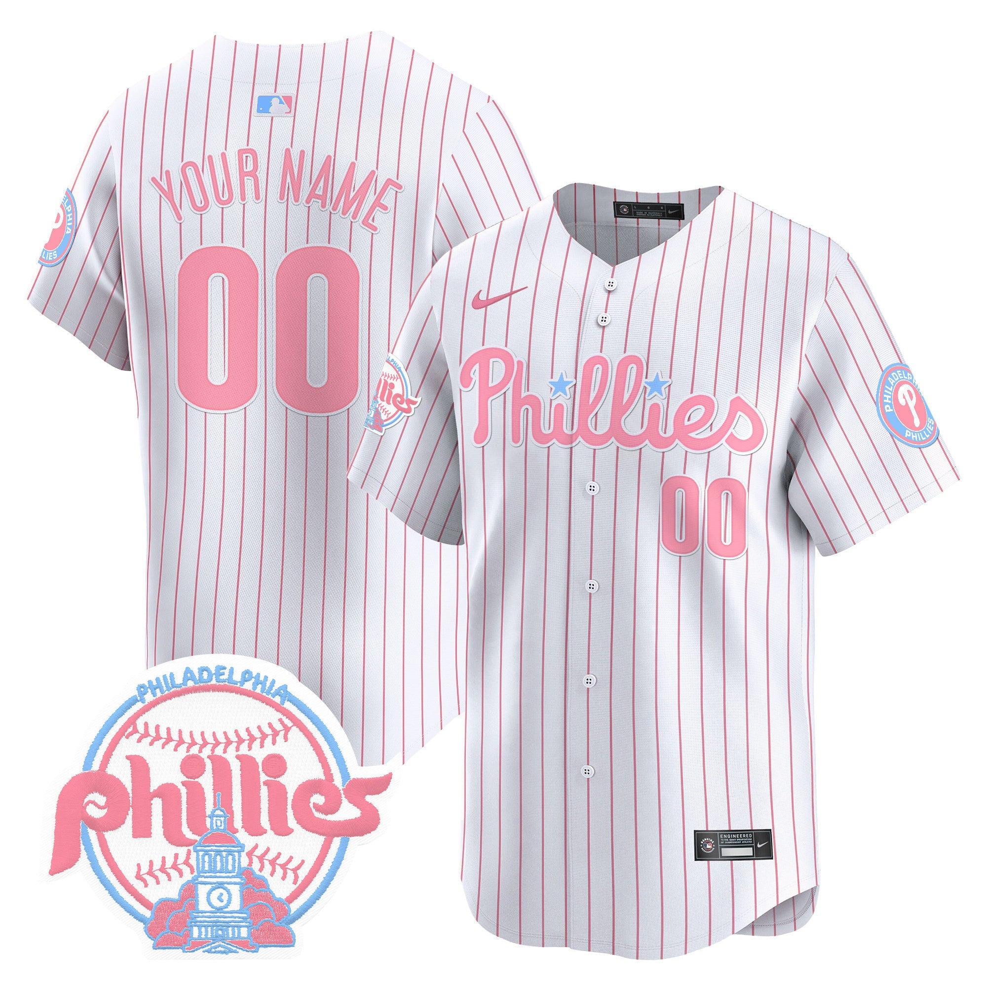 Custom Phillies Bubblegum Pink Vapor Premier Limited Jersey V2 - All Stitched