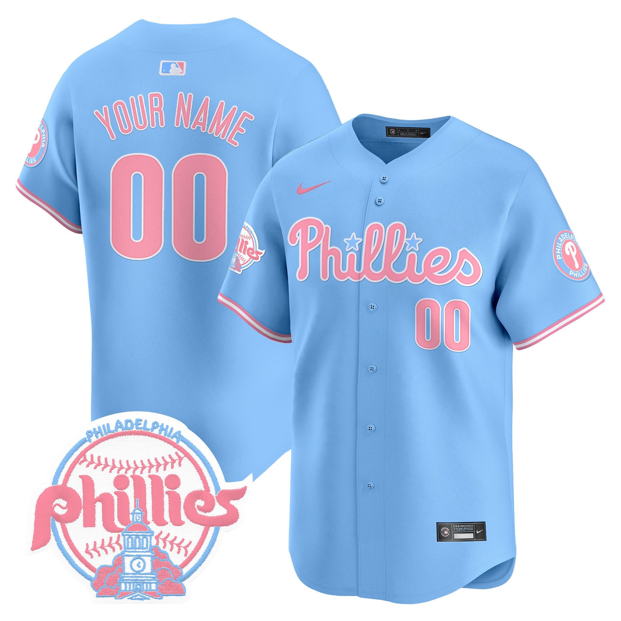 Custom Phillies Bubblegum Pink Vapor Premier Limited Jersey V2 - All Stitched