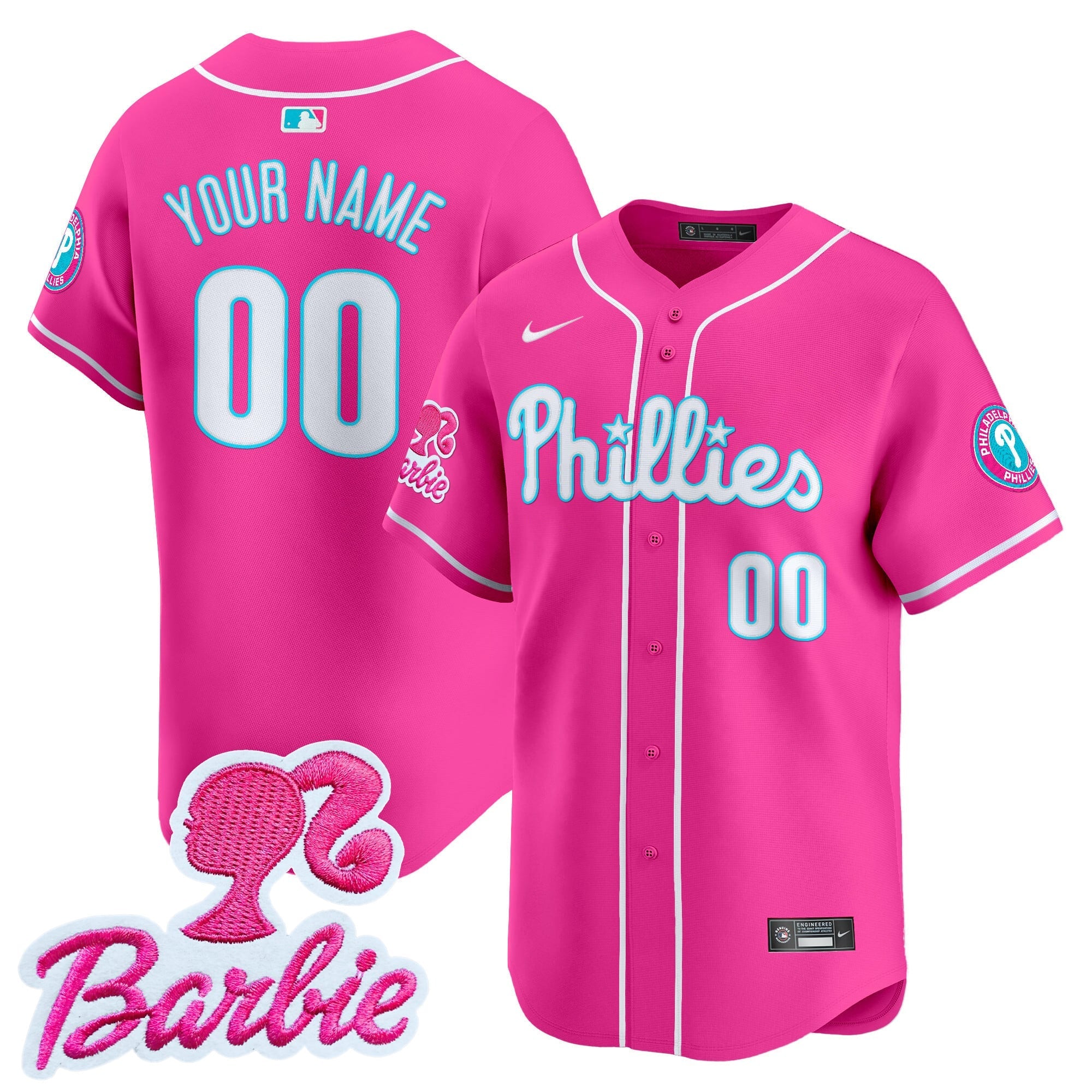 Custom Gender/Name Phillies Barbie Patch Vapor Premier Limited Jersey - All Stitched