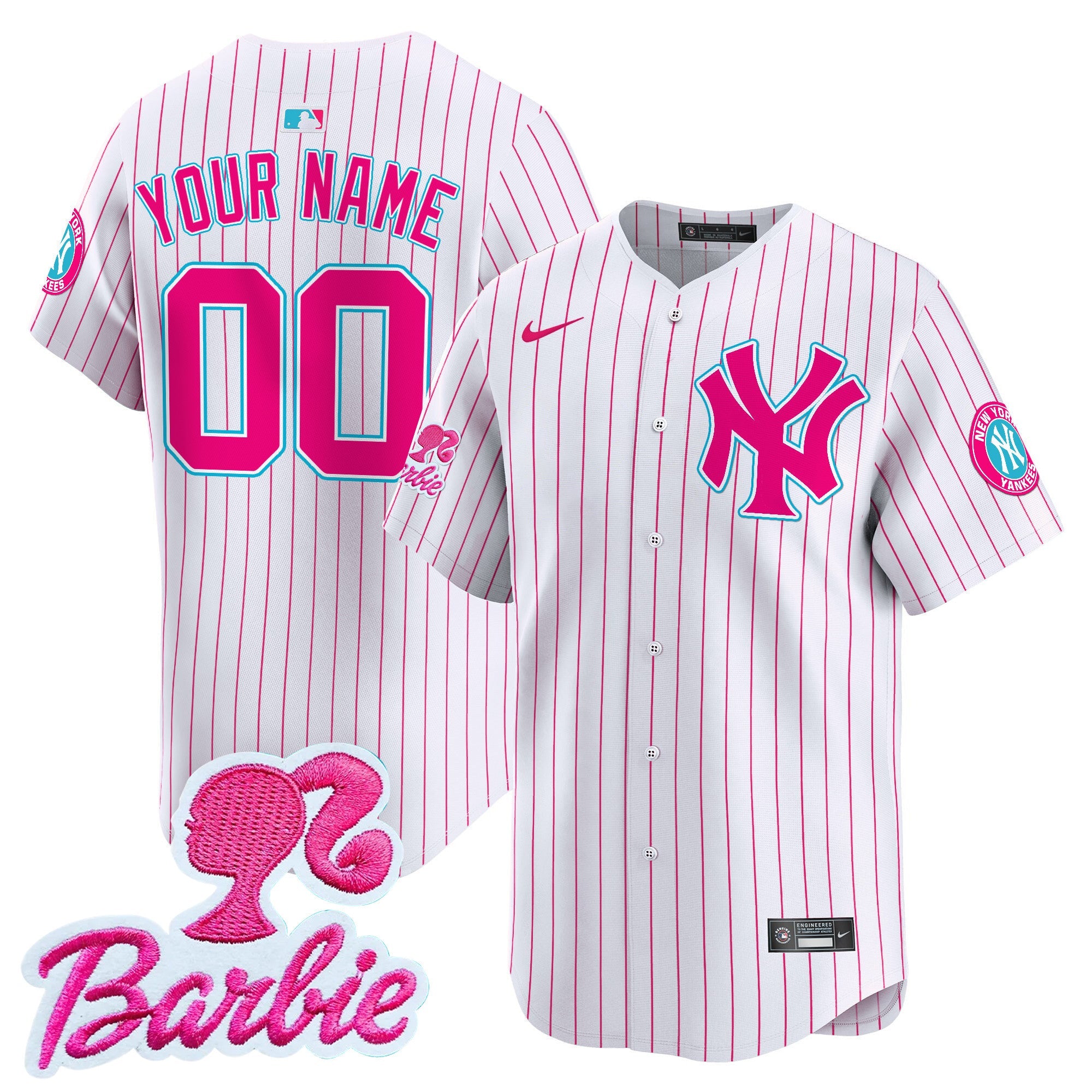 Custom Name/Gender Yankees Barbie Patch Vapor Premier Limited Jersey - All Stitched