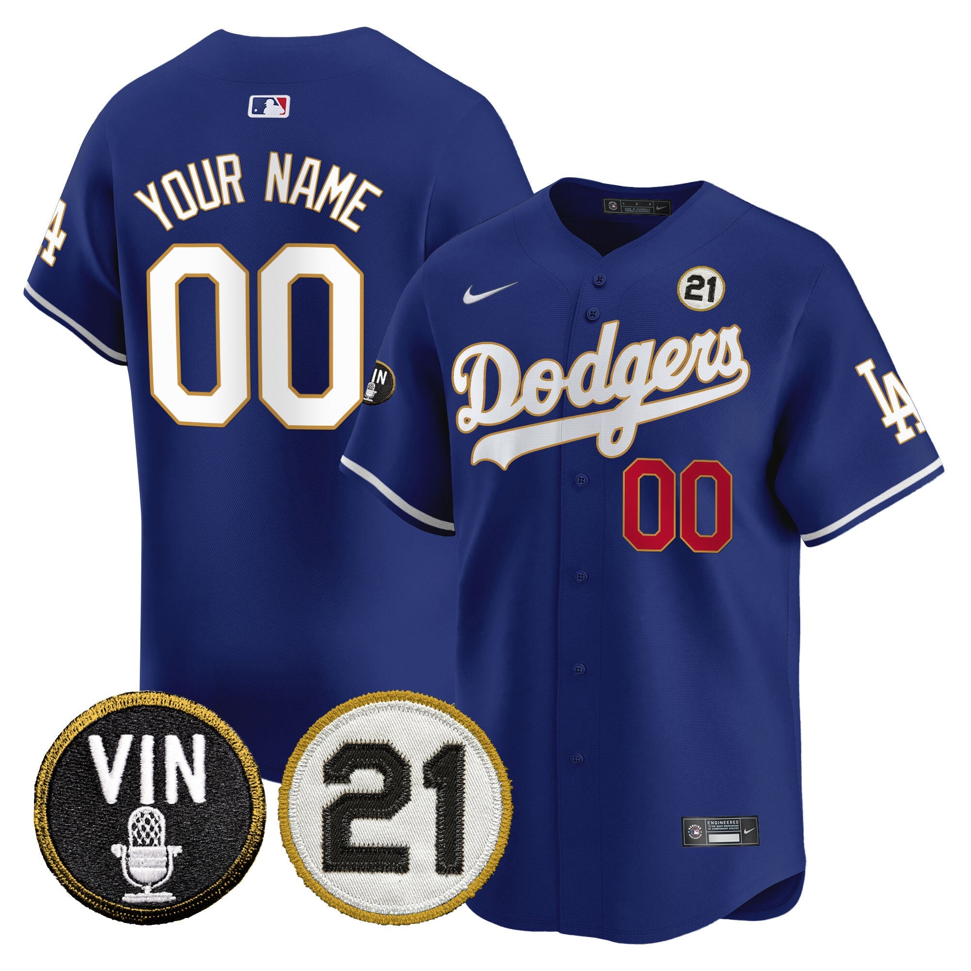 Dodgers Vin & Roberto Patch Gold Trim Vapor Premier Limited Custom Jersey - All Stitched
