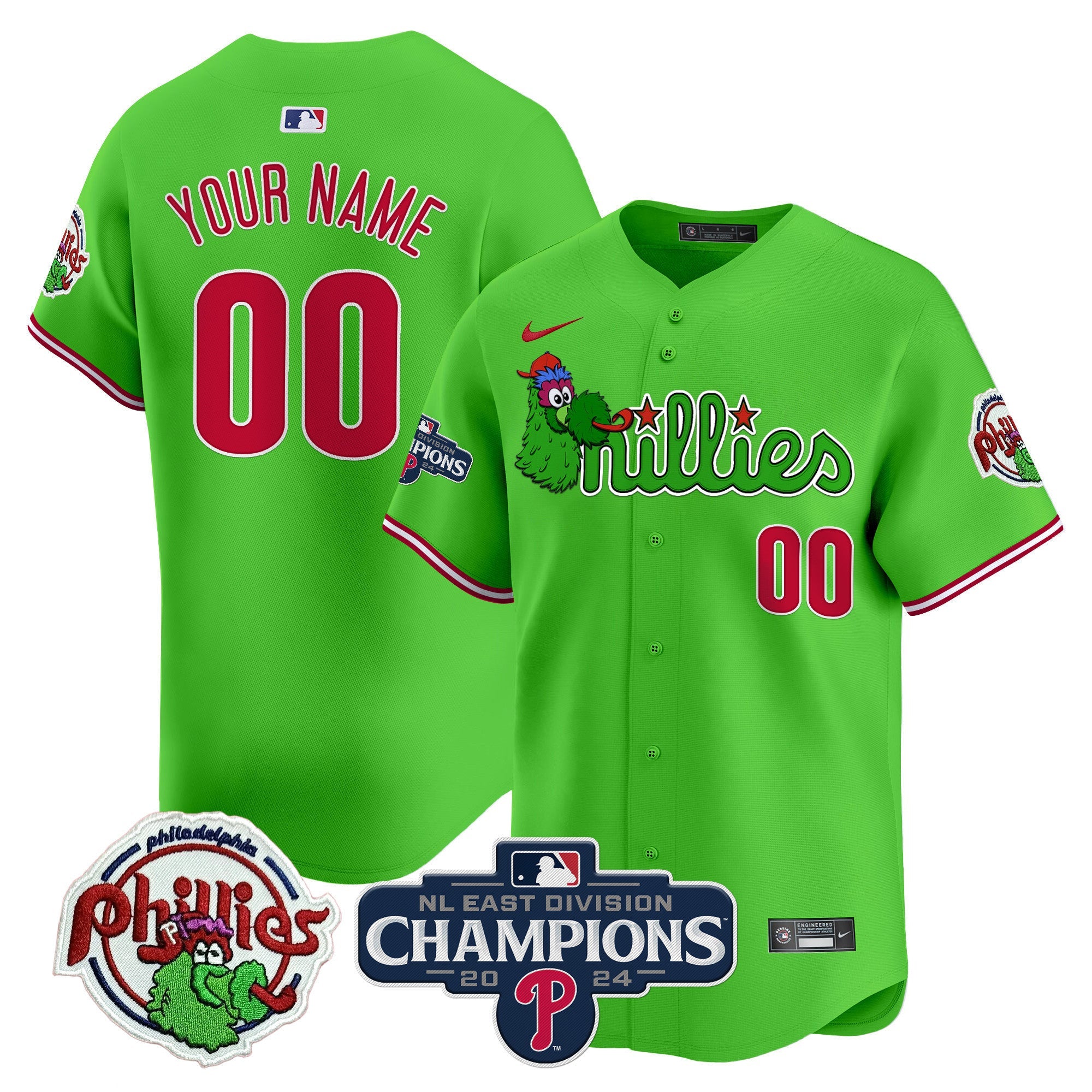 Custom Gender/Name Phillies Phanatic 2024 NL East Division Champions Vapor Premier Limited Jersey V2 - All Stitched