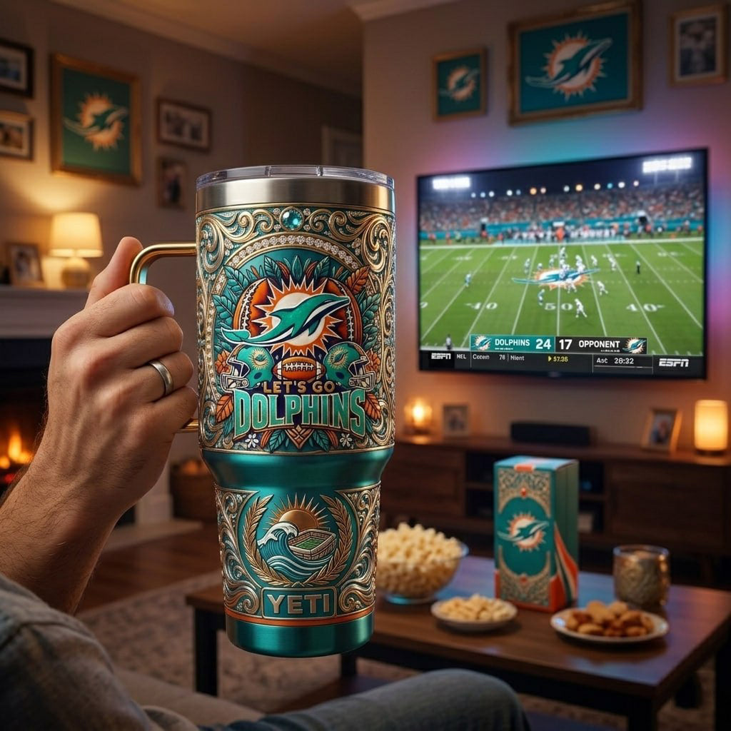 Miami Dolphins 40 oz Tumbler with Handle and Lid
