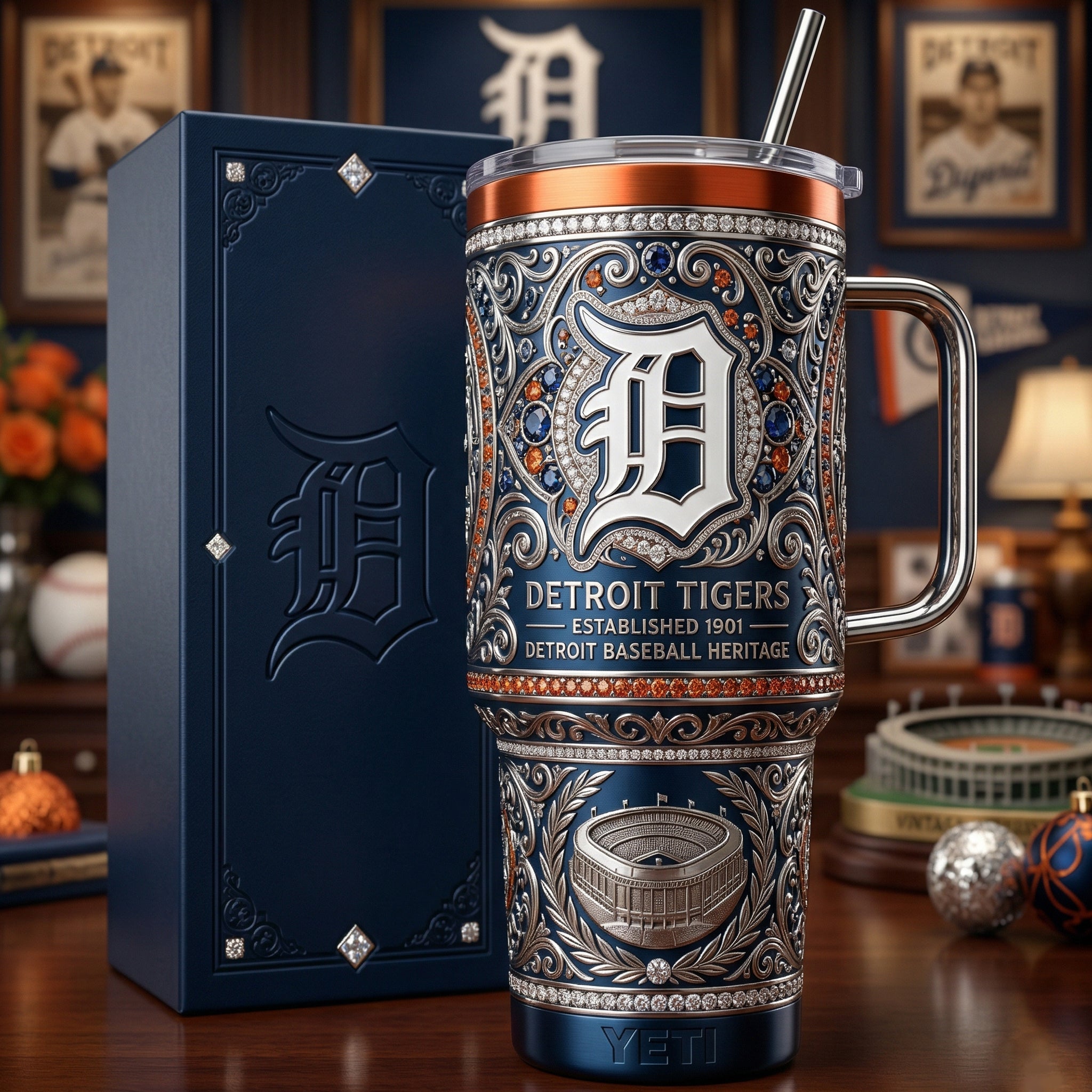 Detroit Tigers 40 oz Tumbler with Handle Lid and Straw
