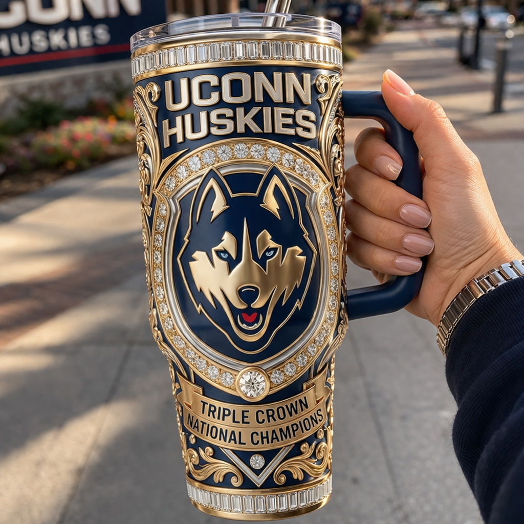 Uconn Huskies 40 oz Tumbler with Handle Lid and Straw
